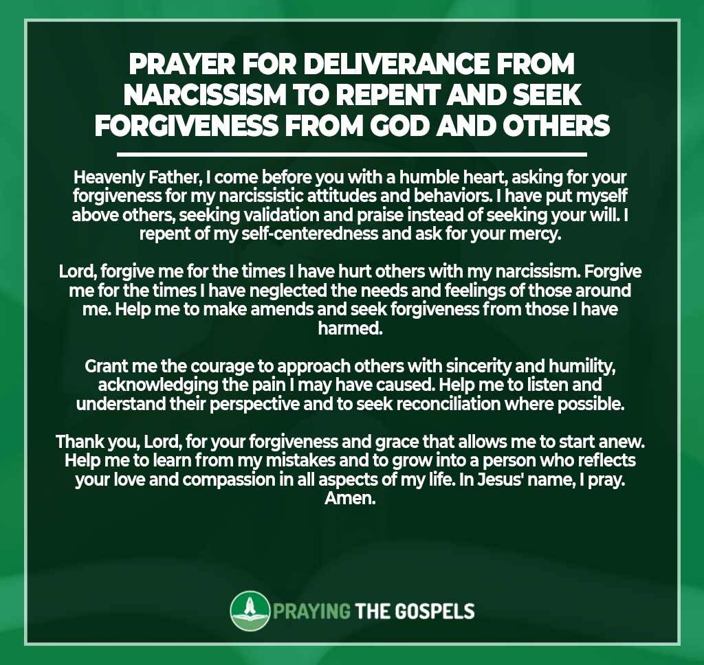 Prayer for Deliverance from Narcissism to Repent and Seek Forgiveness from God and Others