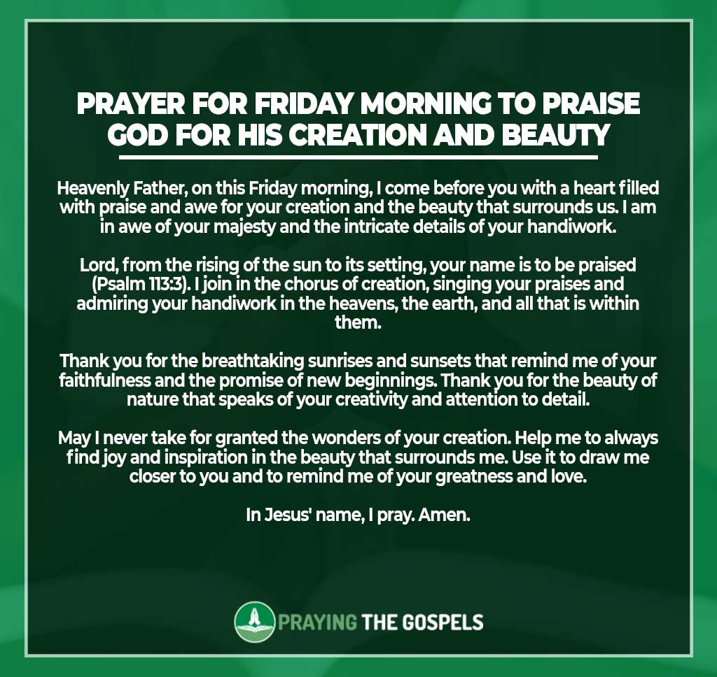 Prayer for Friday Morning to Praise God for His Creation and Beauty