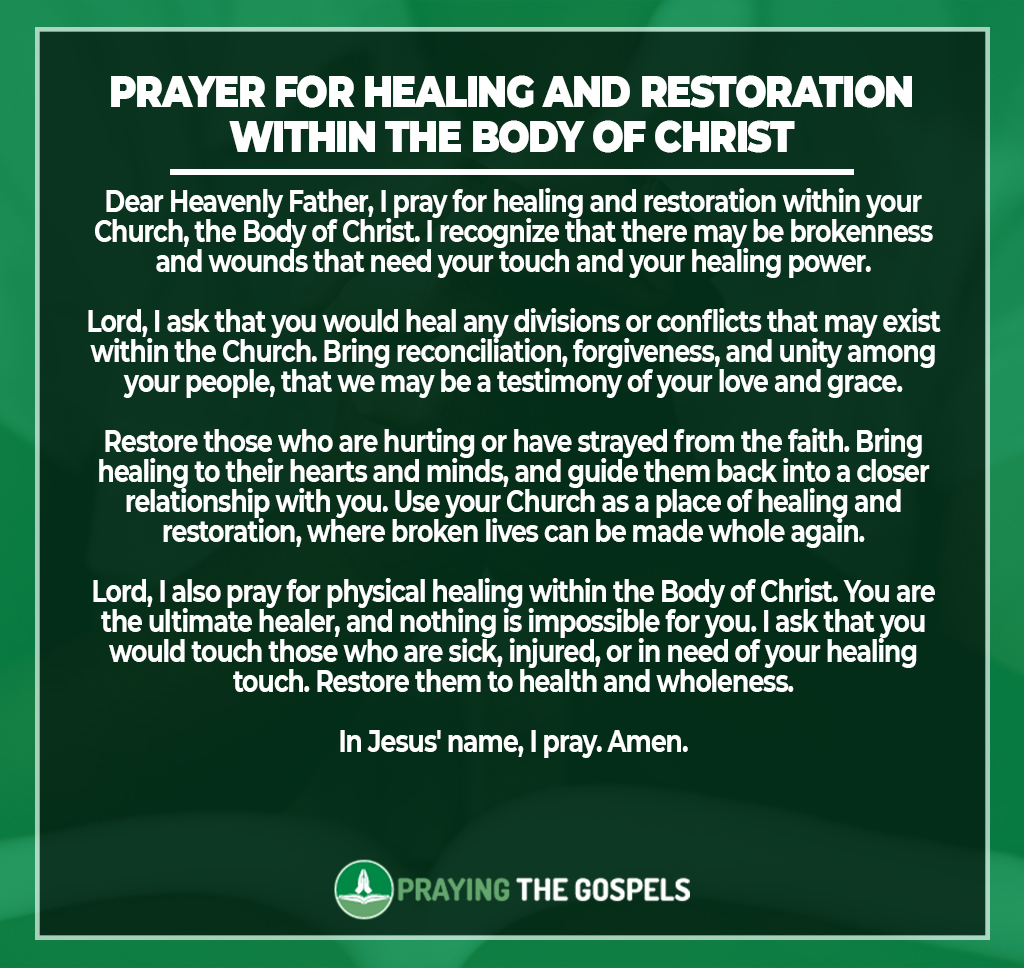 Prayer for Healing and Restoration within the Body of Christ