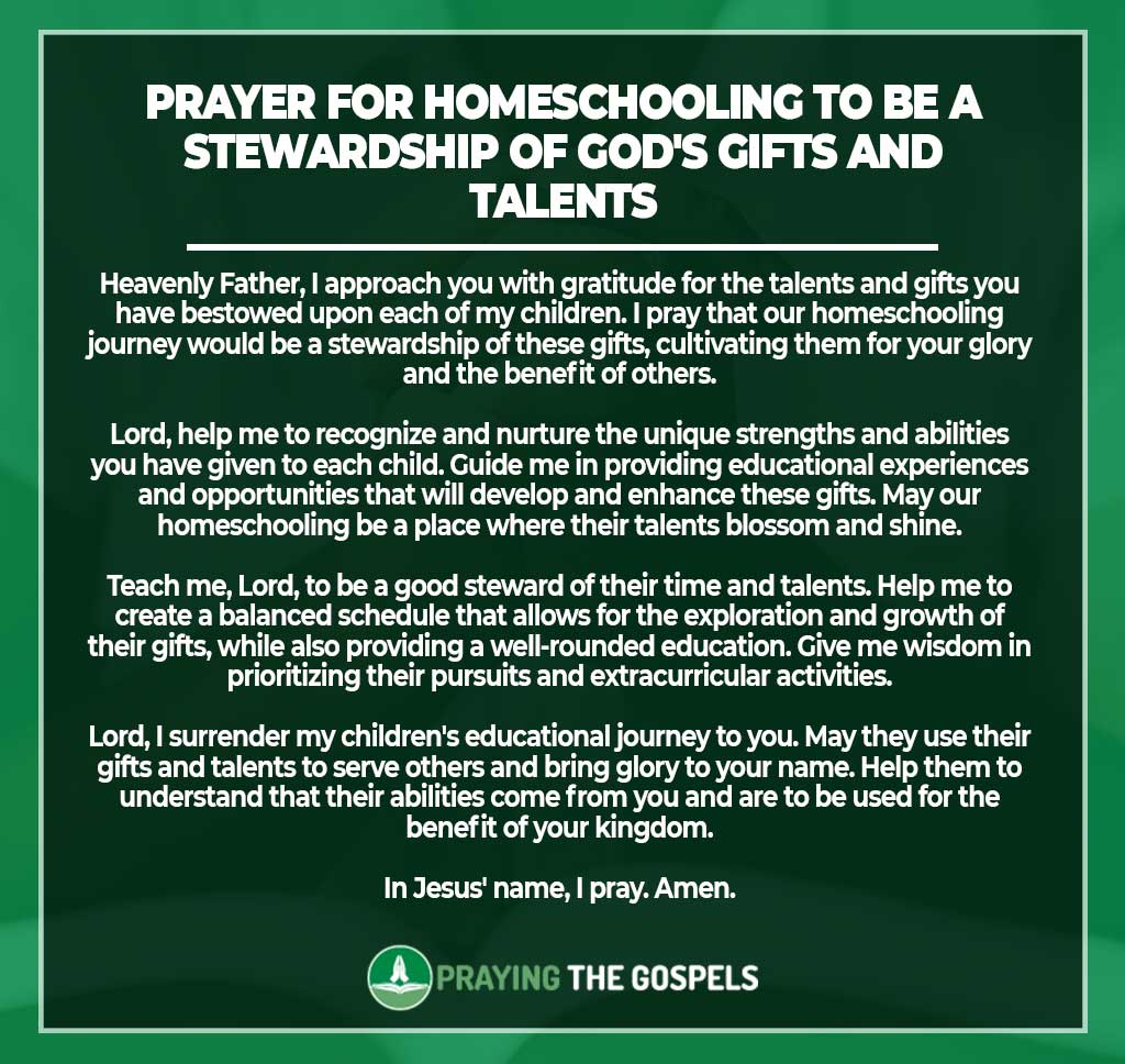 Prayer for Homeschooling to be a Stewardship of God's Gifts and Talents