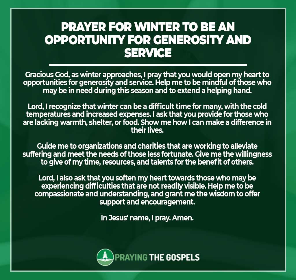 Prayer for Winter to be an Opportunity for Generosity and Service