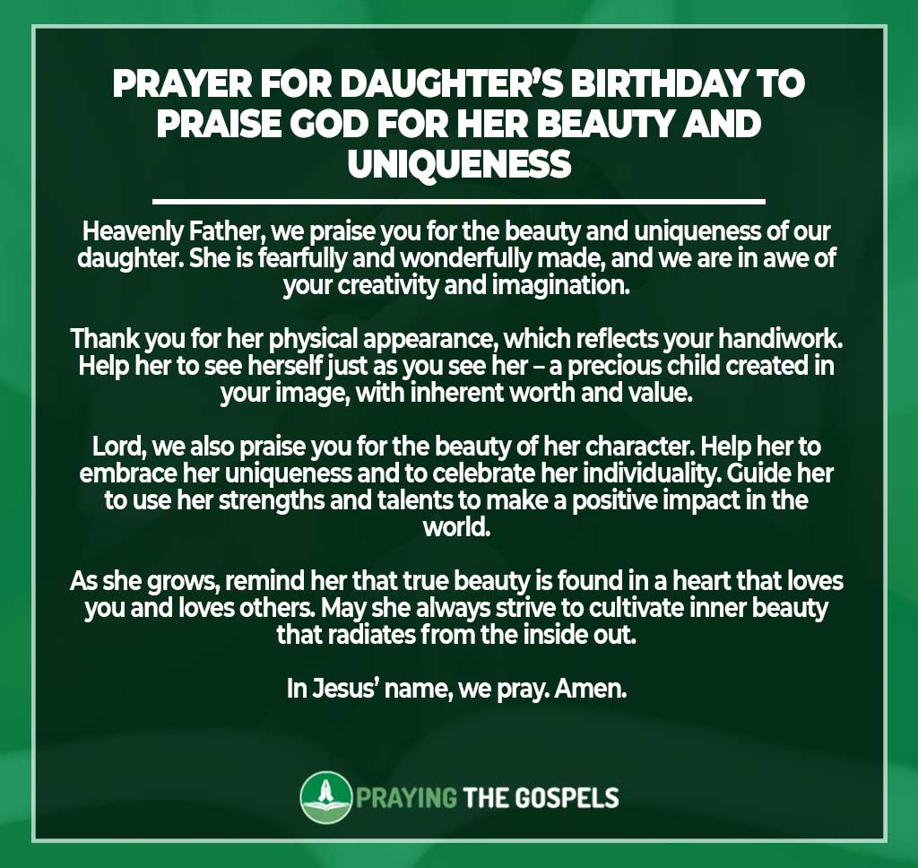 Prayer for daughter’s birthday to praise God for her beauty and uniqueness