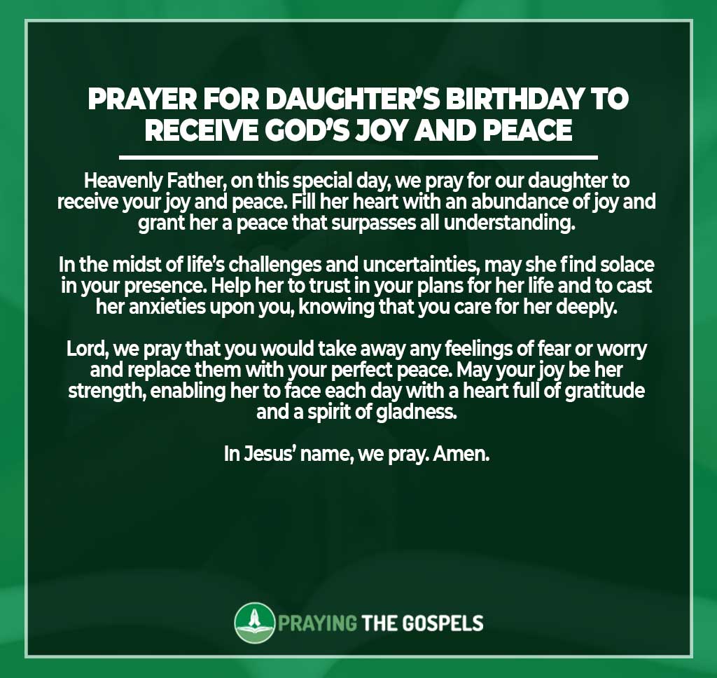 Prayer for daughter’s birthday to receive God’s joy and peace
