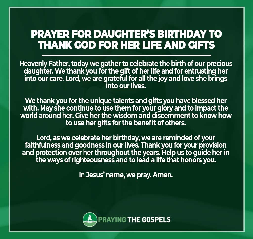 Prayer for daughter’s birthday to thank God for her life and gifts