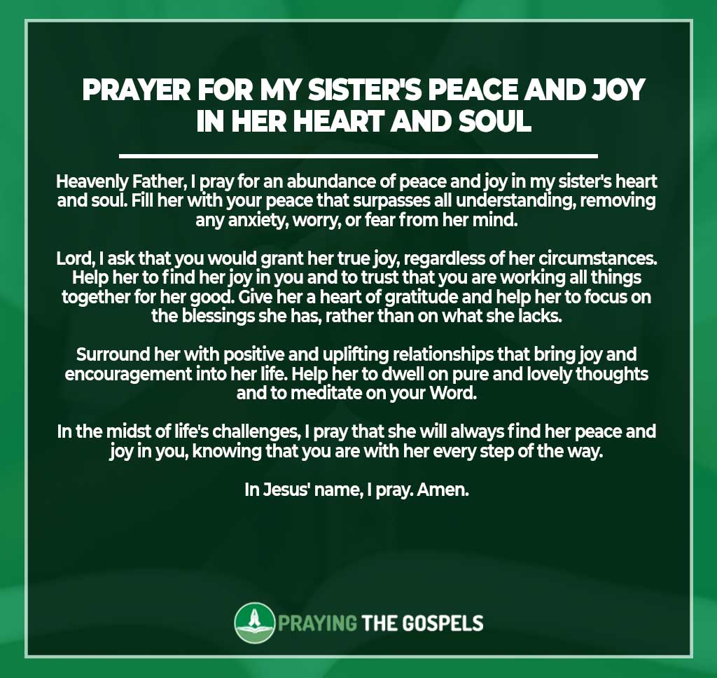Prayer for my Sister's Peace and Joy in her Heart and Soul