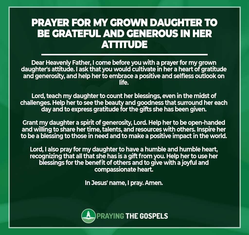 Prayer for my grown daughter to be grateful and generous in her attitude