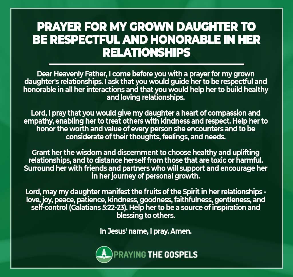 Prayer for my grown daughter to be respectful and honorable in her relationships
