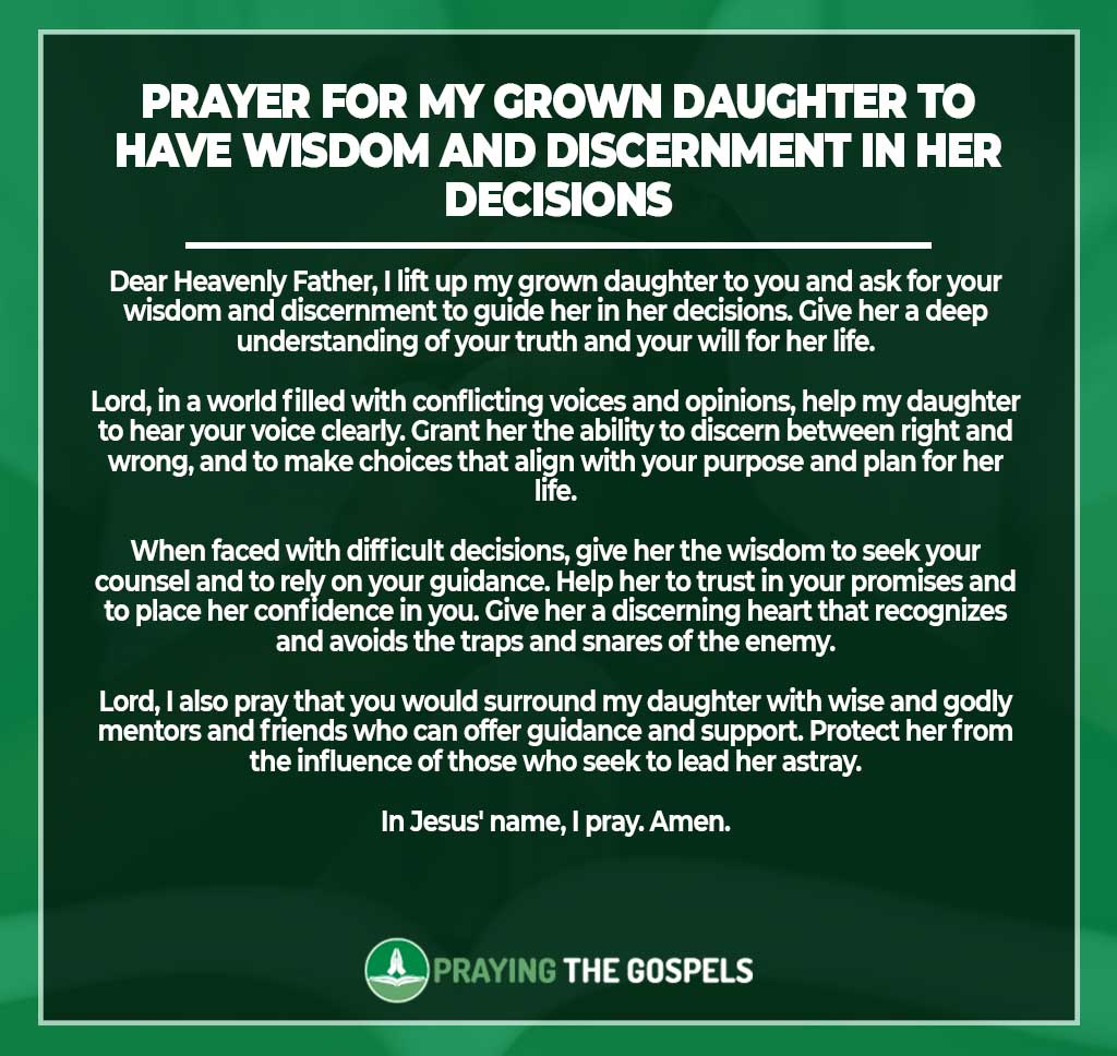 Prayer for my grown daughter to have wisdom and discernment in her decisions