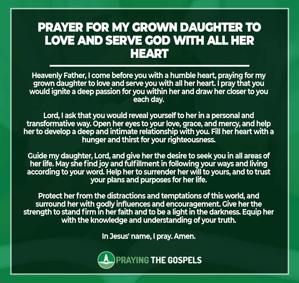 Prayer for my grown daughter to love and serve God with all her heart