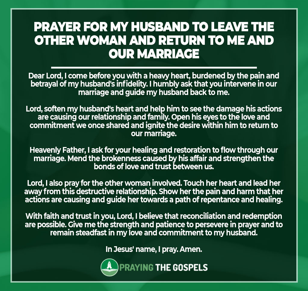 Prayer for my husband to leave the other woman and return to me and our marriage