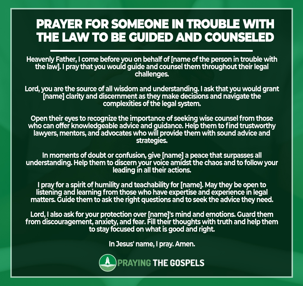 Prayer for someone in trouble with the law to be guided and counseled