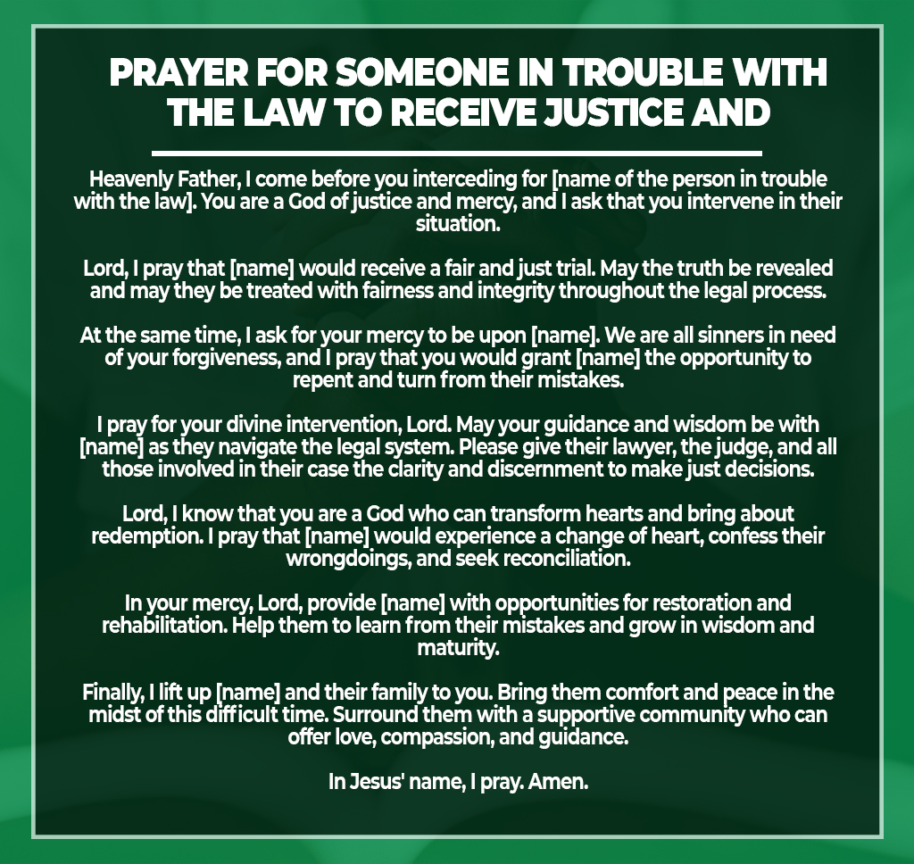 Prayer for someone in trouble with the law to receive justice and mercy
