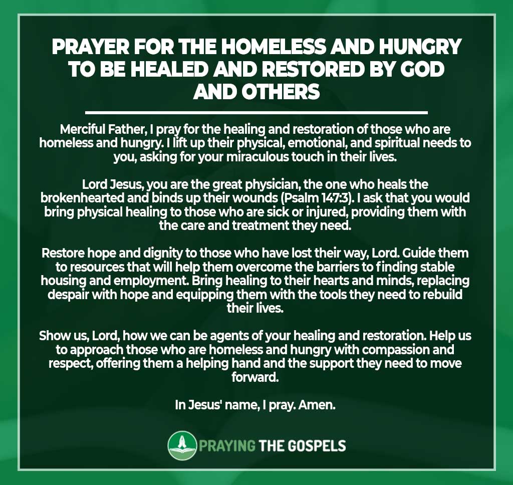Prayer for the Homeless and Hungry to be Healed and Restored by God and Others