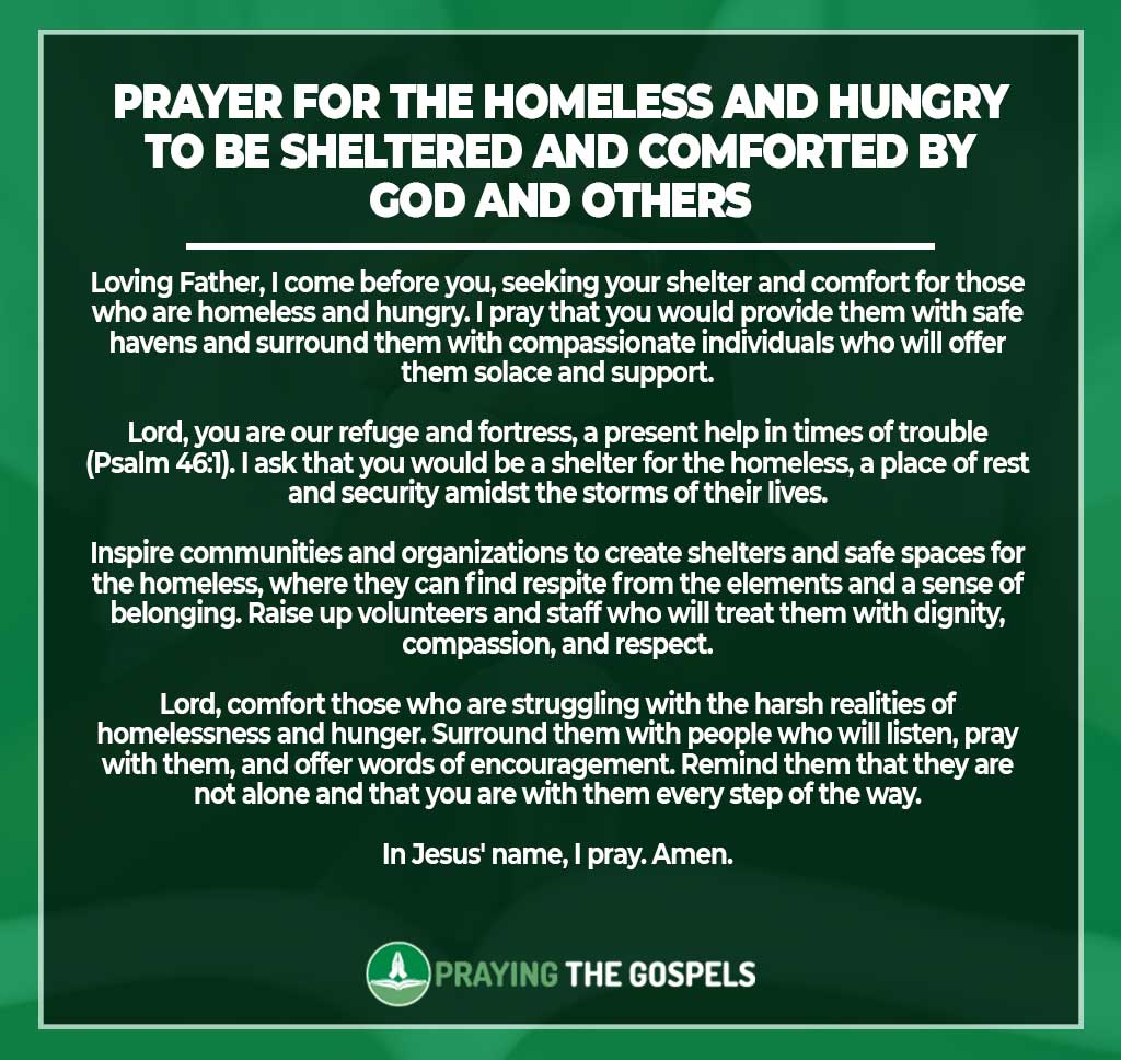 Prayer for the Homeless and Hungry to be Sheltered and Comforted by God and Others